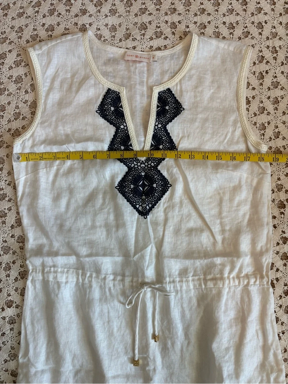 Tory Burch Margherita Sleeveless Linen Tunic Coverup Dress Embroidered Medium
